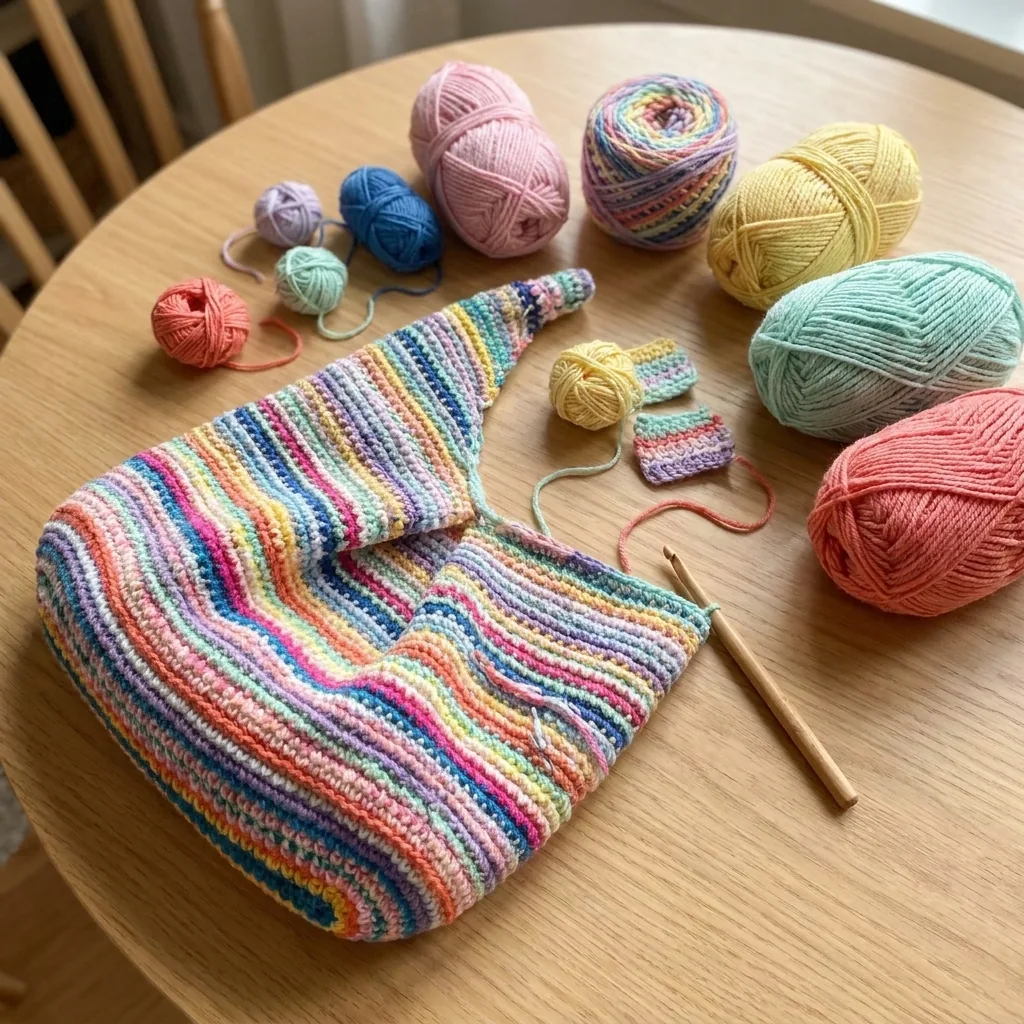 Sac Dumpling au crochet multicolore à large anse intégrée