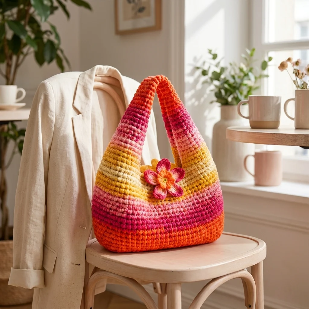 Sac rouge au crochet dans une scène lifestyle féminine et élégante