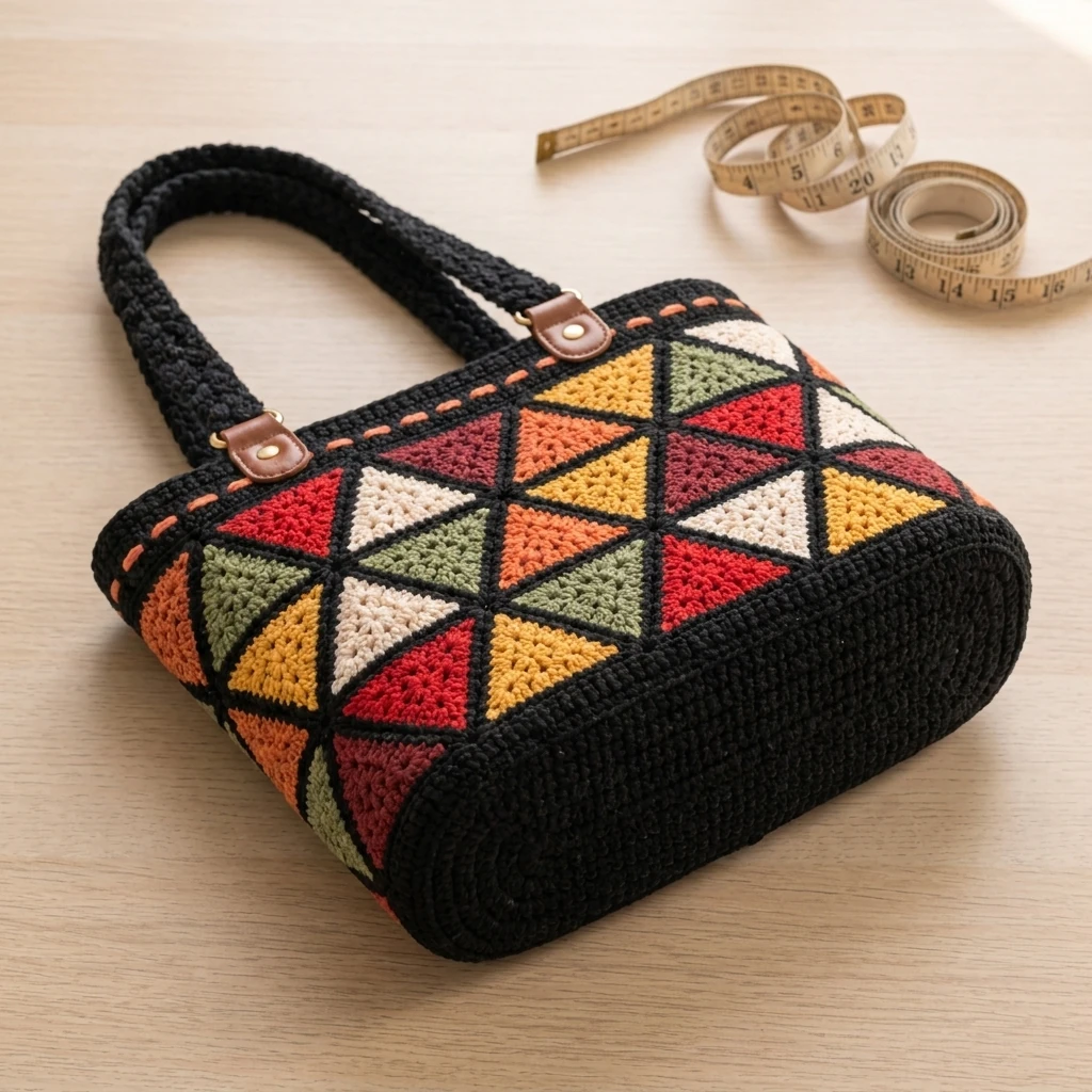 Présentation détaillée du patron du sac à triangles colorés