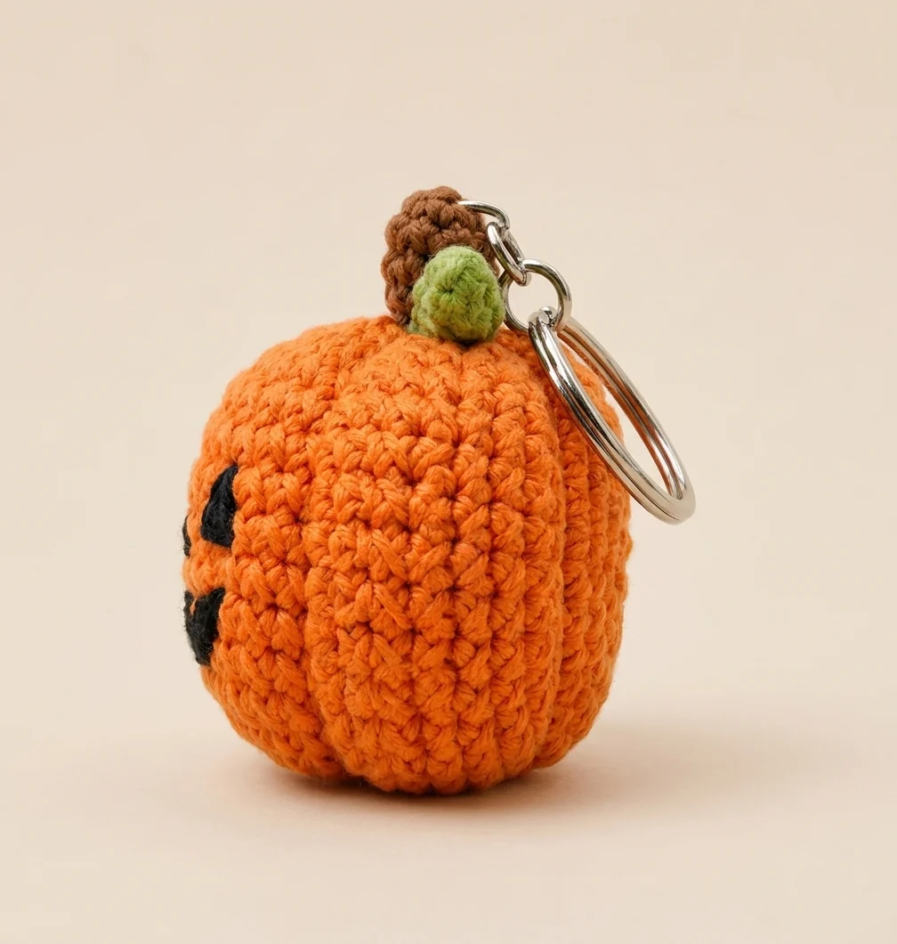 Autre angle du porte clés Halloween crochet avec tige et feuille