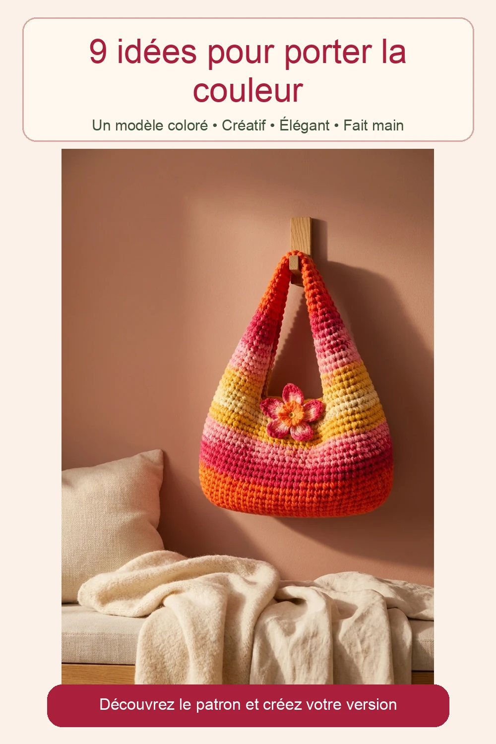 sac crochet coloré femme présenté dans une épingle Pinterest française