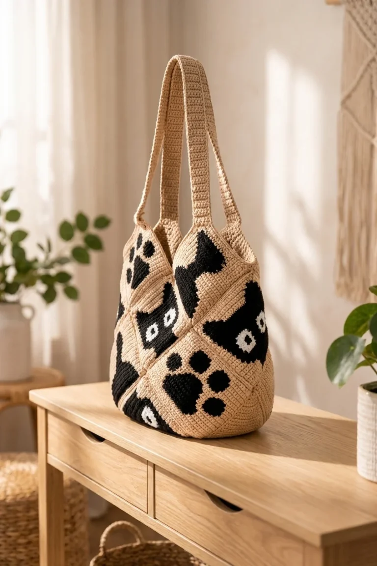 Sac patchwork chat au crochet