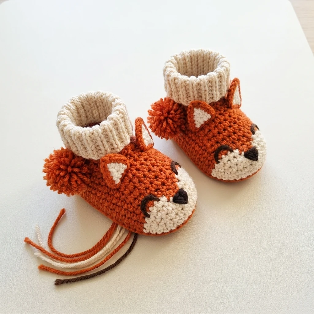 chaussons renard au crochet débutant dans un univers de création