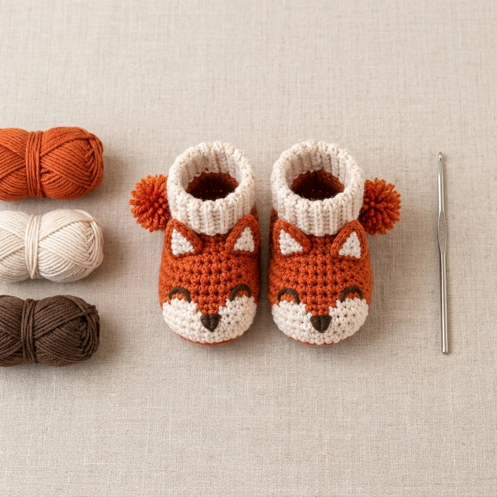 Mise en situation des chaussons renard au crochet débutant