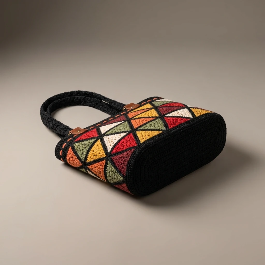Présentation détaillée du patron du sac à triangles colorés