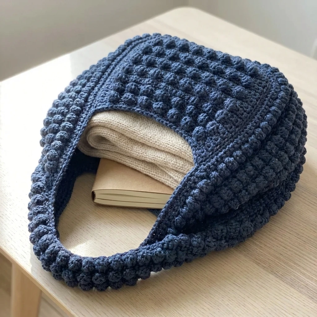 sac au crochet point popcorn dans une mise en scène lifestyle lumineuse