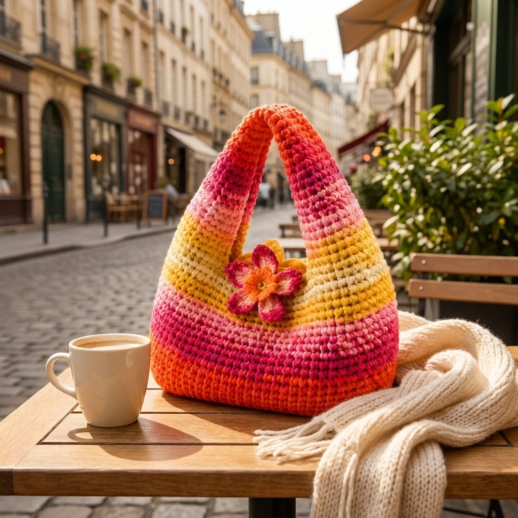 Sac rouge au crochet dans une scène lifestyle féminine et élégante