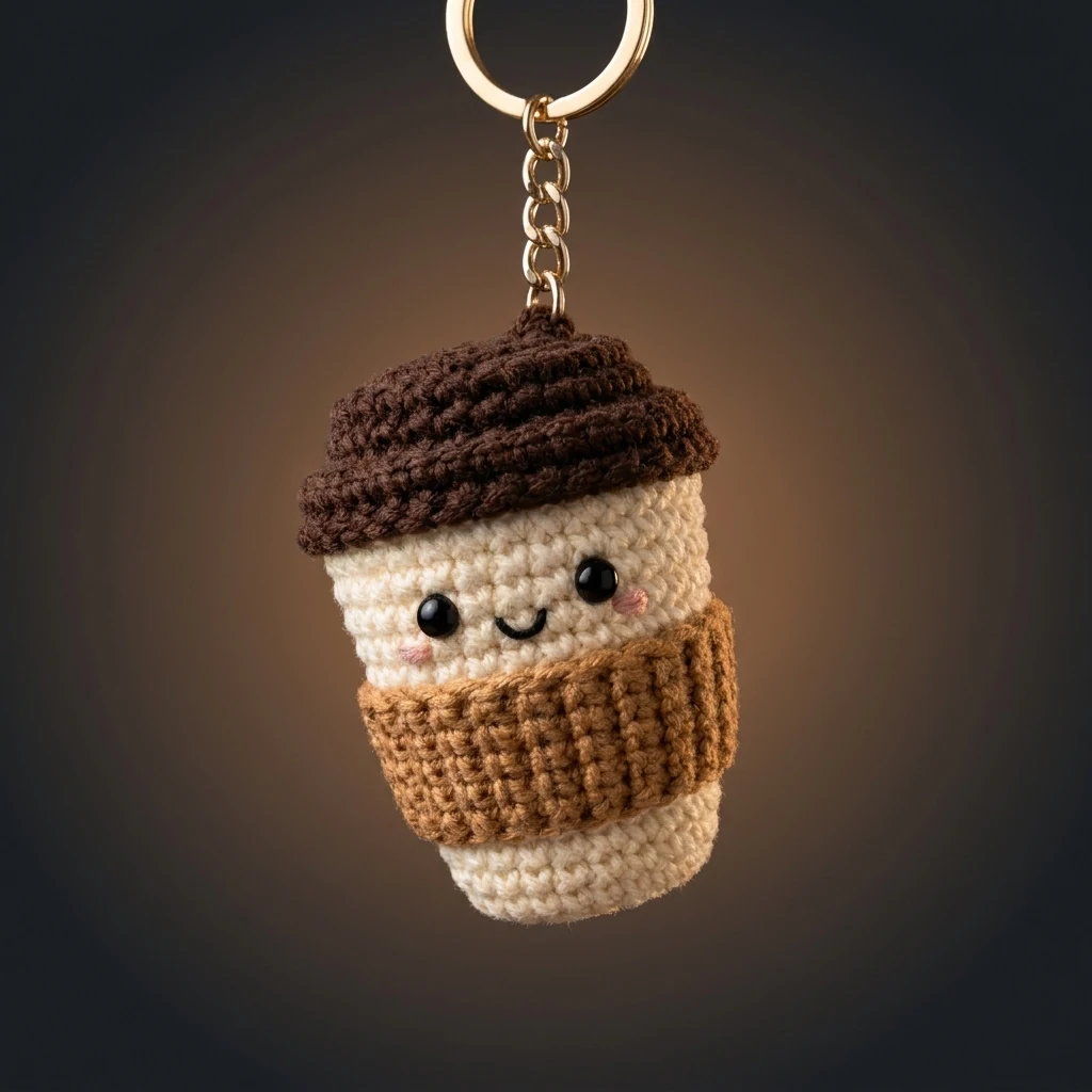 Mise en situation du cadeau café au crochet comme accessoire