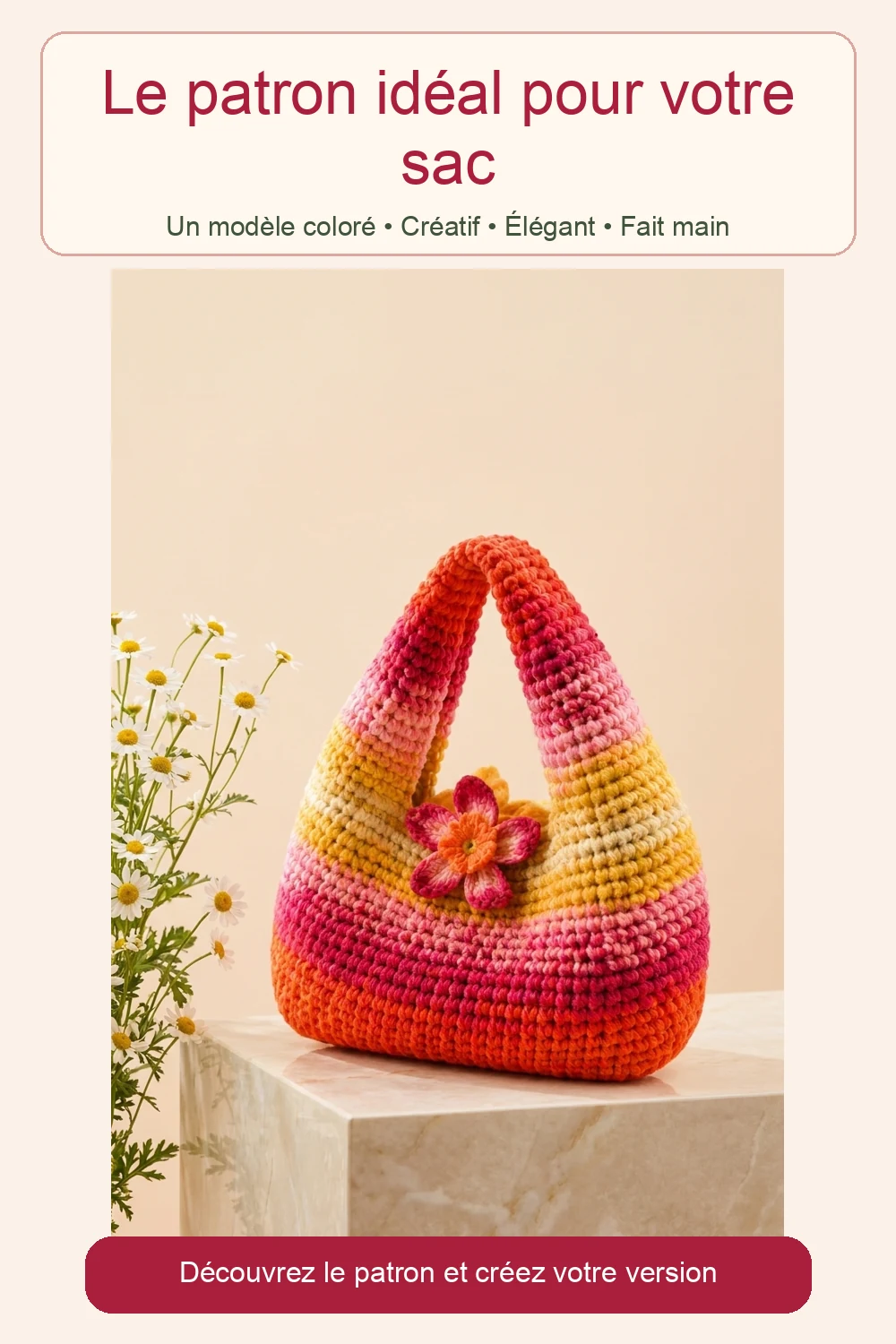 patron sac à main crochet présenté dans une épingle Pinterest française
