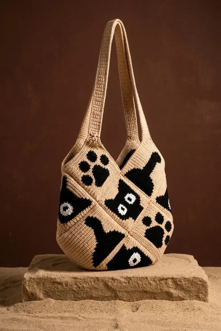 Sac patchwork chat au crochet