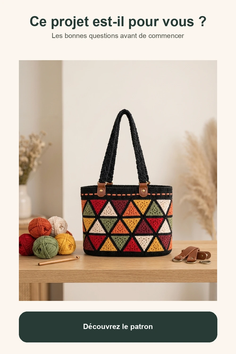 Épingle Pinterest du sac totebag à triangles colorés au crochet