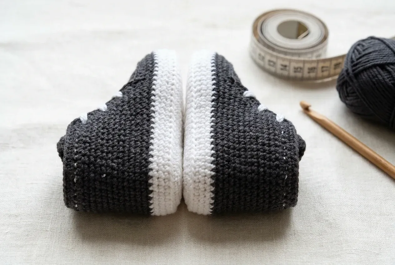Deux chaussons façon baskets comparés côte à côte pour observer leur symétrie et leurs contours